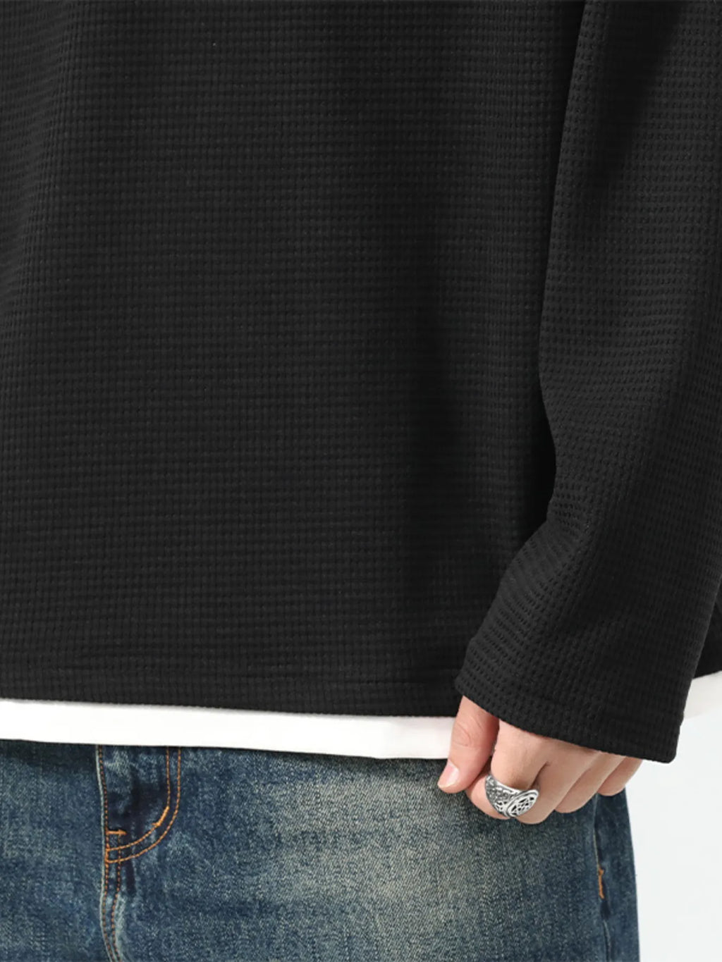 Men's Cotton Waffle Knit Top Black Long Sleeve Basic Style Plus Sizes M-4XL 11af4d7bdabe49269c21e1f5a5e6a8c9-Max-Origin Trendsi