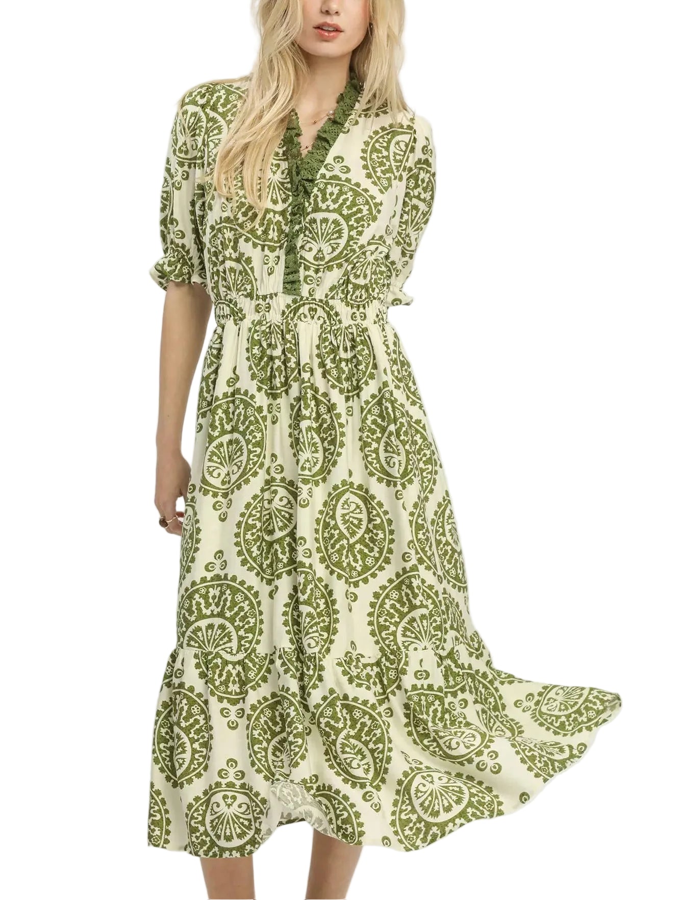 Umgee Paisley Smocked Waist Midi Dress