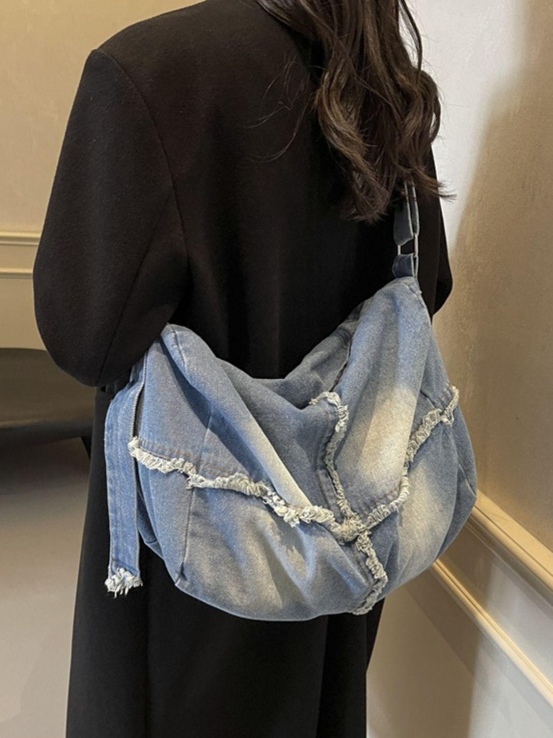 Denim Shoulder Bags Raw Hem Gradient Crossbody Bag