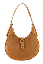 Fame Leather-Trimmed Suede Crescent Shoulder Bag