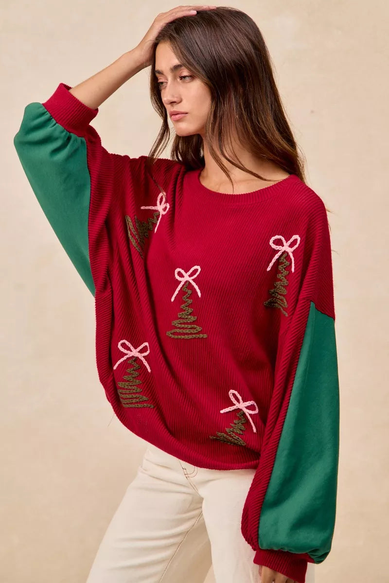 BiBi Womens Sweater Christmas Theme Tree Embroidered Red Pullover 11c70e37492d4d8a89013ef779c5f272-Max-Origin Trendsi