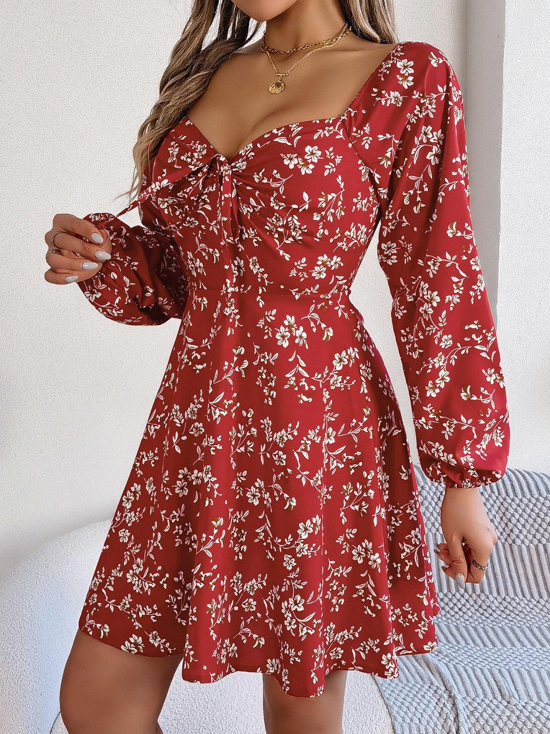 Mini Dress Floral Printed Sweetheart Neck Balloon Sleeve 11cfd52f-5ede-4b5e-98c0-94d01429e7a5-Max Trendsi