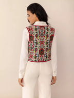 Womens Vest Coat Floral Embroidered Deep Red Tie-Front Sleeveless 11d29dc6-e536-42fb-a0a2-46472f711097-Max-Origin Trendsi