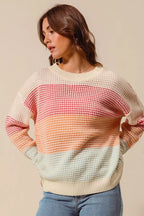 SO ME Womens Sweater Multi Color Block Stripe Long Sleeve Pullover 11df70a615014a1ea1ece898dc686d4c-Max-Origin Trendsi