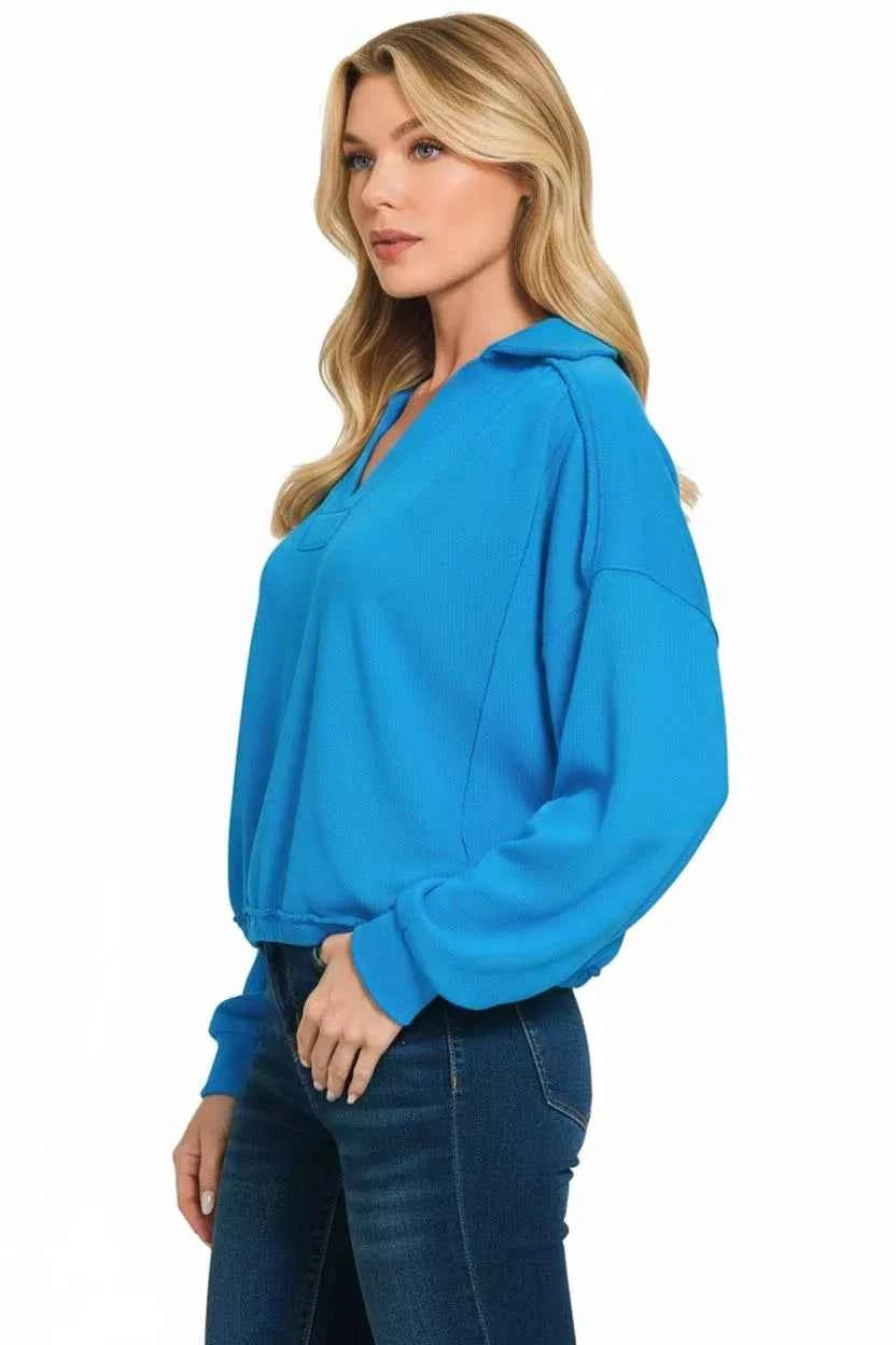 Zenana Women Sweatshirt Sky Blue French Terry Collared Exposed Seam Top 11dfc349-b5ba-4d2a-be11-9b0a93622c76-Max-Origin Trendsi
