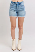 Judy Blue Denim Shorts High Waist Western Embroidery Detail Cut Off 11f273f3727d4082b29dad8a962a30ea-Max-Origin Trendsi