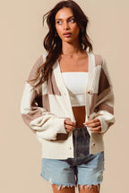SO ME Checkered Button Front Ribbed Sweater Cardigan 11f9aef79f0f46c586fd40b44955b33c-Max-Origin Trendsi