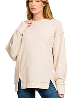 Zenana Acid Washed Double Ribbed Exposed-Seam Sweatshirt