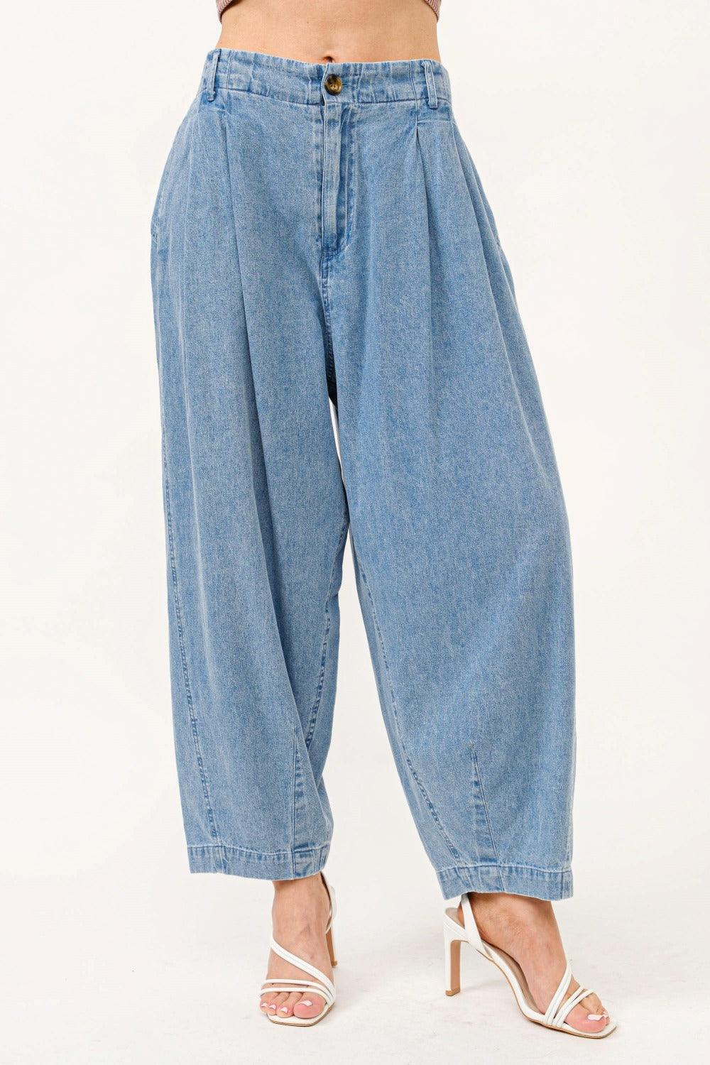 And The Why Pleated Baggy Jeans USA Stock Elastic Back Jeans Denim