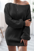 Mini Sweater Dress Boat Neck Long Sleeve Soft Acrylic Knit Basic Solid Style Black 1204b5cb-3ef8-4648-867f-2441b729dba3-Max Trendsi