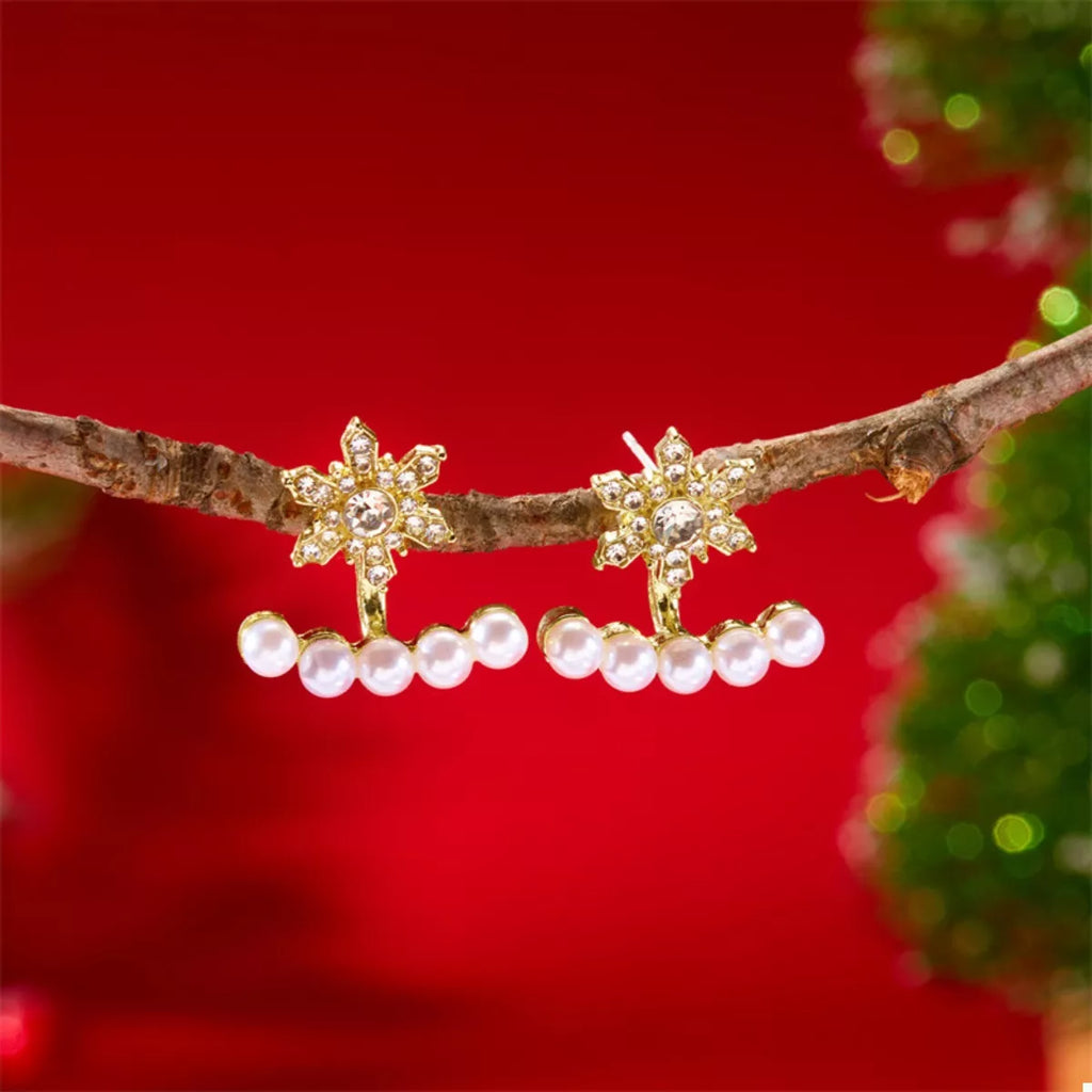 Christmas Earrings Snowflake Pearl 18K Gold-Plated Rhinestone 12087d0b-5ccc-49a3-b1f9-8f98a3dd8e52-Max-Origin Trendsi