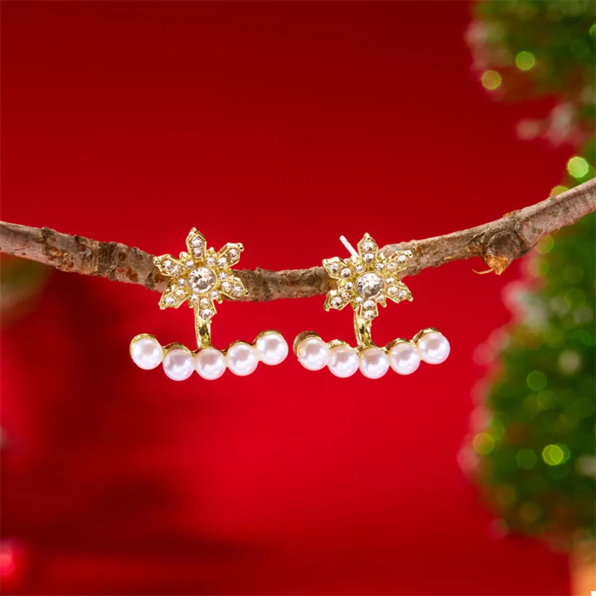 Christmas Earrings Snowflake Pearl 18K Gold-Plated Rhinestone 12087d0b-5ccc-49a3-b1f9-8f98a3dd8e52-Max-Origin Trendsi