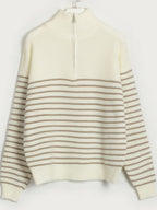 Women Striped Sweater Half Zip High Neck Long Sleeve Soft Knit Pullover 1211366b-c574-4479-8850-ff4374e99e24-Max Trendsi