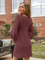 Sweater Mini Dress Perfee V-Neck Knit Long Balloon Sleeve 1212a459-c718-45b1-9001-70a5dc019d5e-Max Trendsi