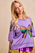 BiBi Womens Blouse Lavender Sequin Patched Ribbon Mardi Gras Theme Top 12154354025c4fa486f449872e535ad0-Max-Origin Trendsi