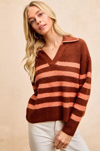 BiBi Womens Striped Sweater Top with Collar Stitched Details 1216076128174193af15c5b962b927b1-Max-Origin Trendsi