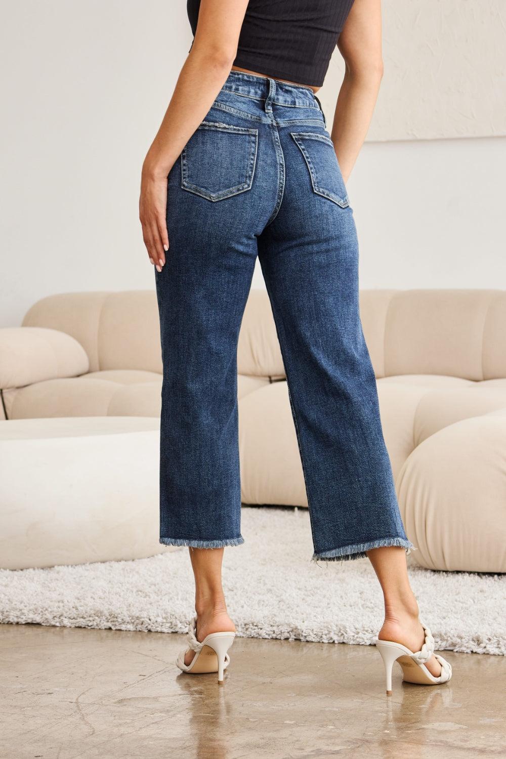 Plus Size Tummy Control High Waist Raw Hem Jeans Denim Pants 1223afe1-b30f-44b6-ac46-52fc3c3b5333-Max Trendsi