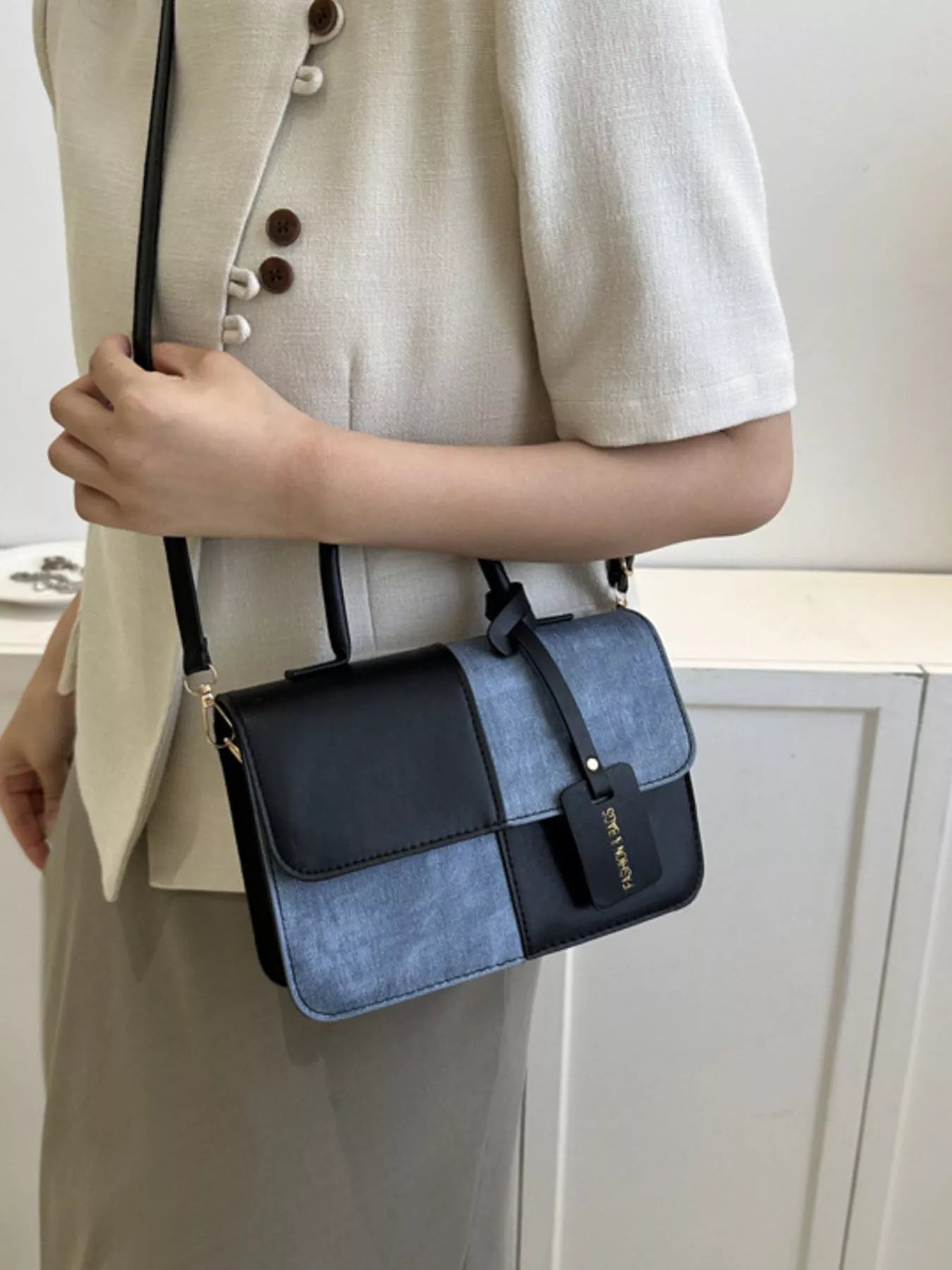 Womens Crossbody Bag Small Pu Leather Two-Tone Plaid Flap Handbag 122b153d-7ce7-4d74-9371-c132339f3b80-Max-Origin Trendsi