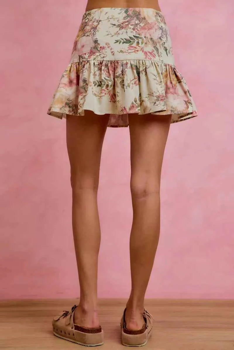 SO ME Floral Print Fit and Flare Mini Skirt
