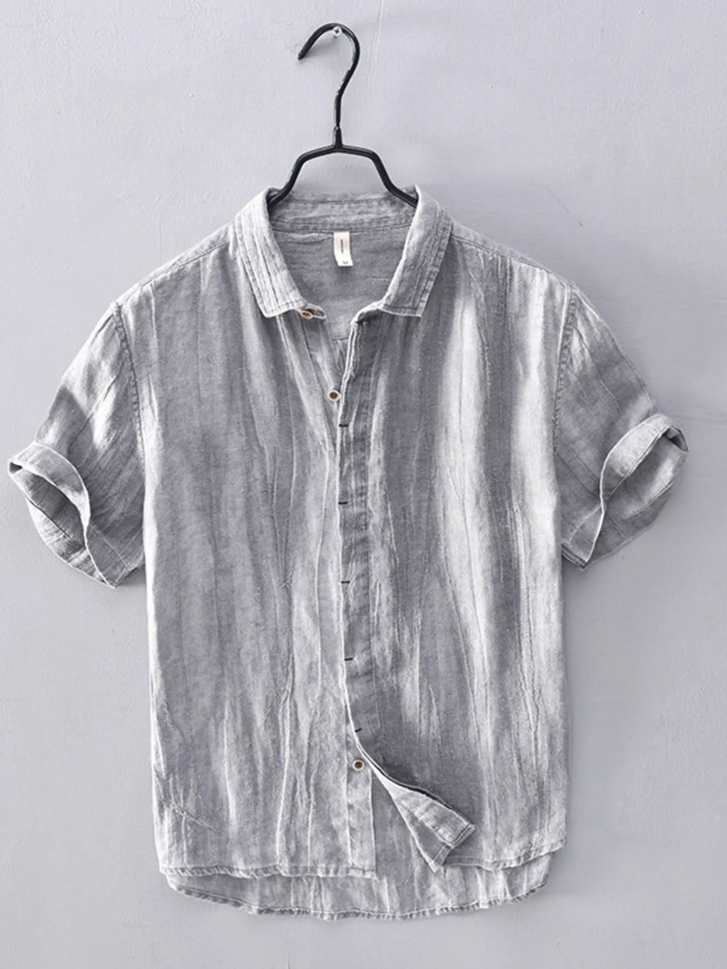 Men's Shirt Lightweight Flax Button Up Short Sleeve Top Gray 1233068a41de4f139d179db0c1fd97ba-Max-Origin Trendsi
