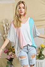 ADORA Blouse Colorblock Stripe Casual Knit Tunic Top Oversized GREY STRIPE 12540d6b987d455d886d87b9975594bd-Max-Origin Trendsi