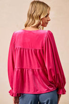 BiBi Womens Blouse Christmas Theme Velvet Bow Tied Ruffled Top 125e76329ae6415ab936fe5735fb4526-Max-Origin Trendsi
