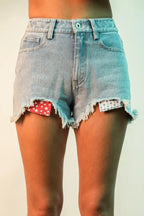 VERY J Denim Shorts Light Blue Raw Hem Pocketed Contrast Washed 125e77e0404e431680700268235646da-Max-Origin Trendsi
