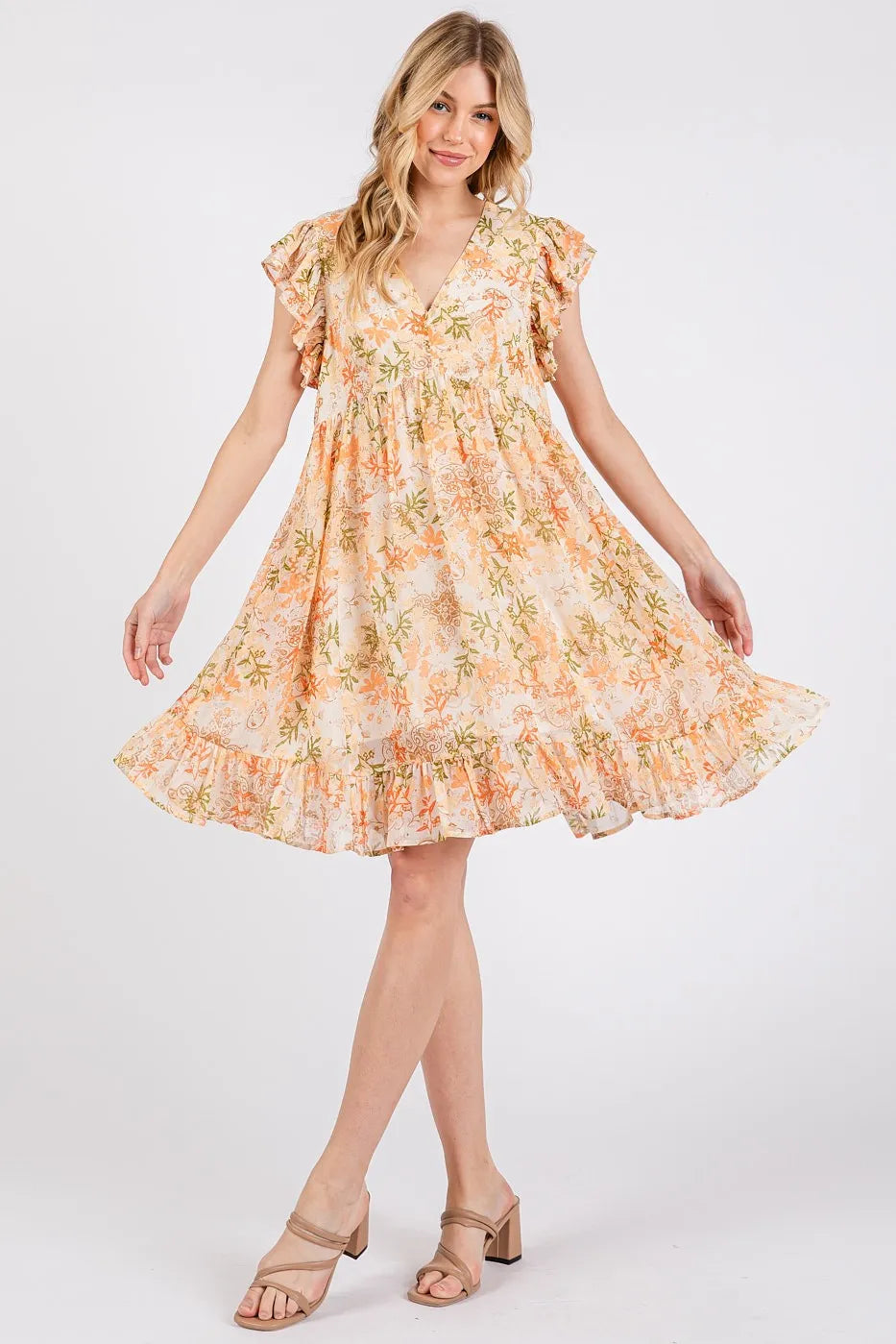 Mittoshop Mini Dress Orange Floral Chiffon Ruffle Short Sleeve 126f2115cc02446b90098c122ef44508-Max-Origin Trendsi