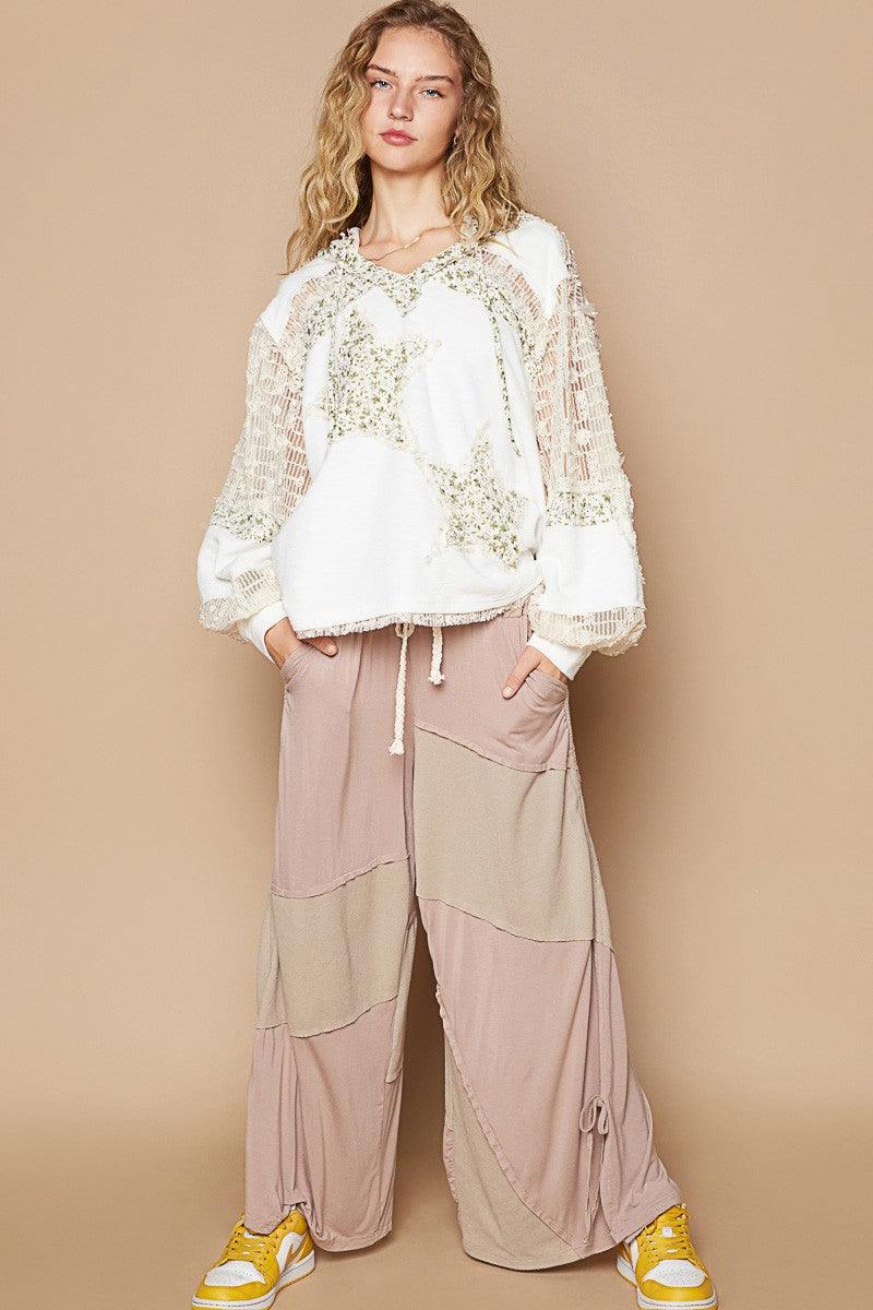 POL Ivory Blouse Star Patch Lace Contrast Long Sleeve Hooded Top 127503ac-c299-43c6-a461-903039a41243-Max Trendsi