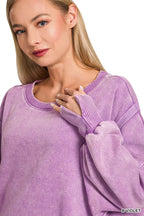Zenana Fleece Sweatshirt Violet Acid Washed Batwing Sleeve Oversized Top 127e1010a78a44dda74b958afd060885-Max-Origin Trendsi