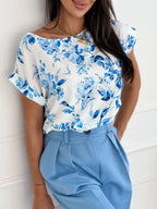 Women's T-Shirt Classic Rolled Tab Sleeve Floral Solid Tops 12869cd5-0814-4ac4-a083-ec7caf83f943-Max-Origin Trendsi