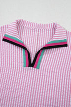Women's Blouse Striped Print Contrast Split Neck Dolman Short Sleeve 128f70b3-1f5d-4514-a719-d8bb8b3cd515-Max-Origin Trendsi