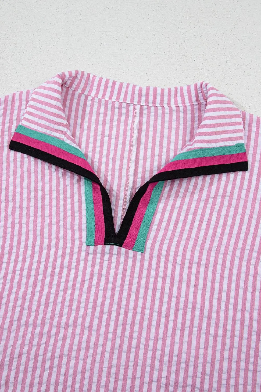 Women's Blouse Striped Print Contrast Split Neck Dolman Short Sleeve 128f70b3-1f5d-4514-a719-d8bb8b3cd515-Max-Origin Trendsi