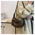 Crescent Shoulder Bag with Plush Charm Medium Zipper Soft Pu Leather Crossbody