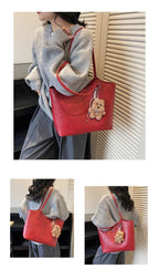 Large Retro Women's Tote Bag Casual Underarm Trendy PU Leather Double Strap Red