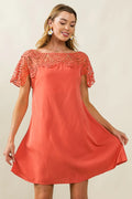 BiBi Dress Crochet Lace Yoke Detailed Wrinkled Short Sleeve APRICOT 12ad1f70c2b14430bccf504edf22d258-Max-Origin Trendsi