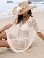 Cover-Up Dress Hollow Out Collared Neck Short Sleeve Sheer Openwork 12ae6d55-1eed-4a96-a475-5a26fde4152c-Max Trendsi