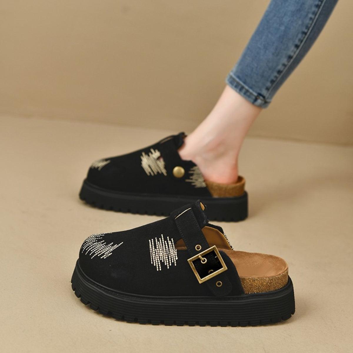 Loafers Suede Round Toe Platform Shoes Black 12b5add2-4c9d-4c05-b45b-6bc7be55eac5-Max Trendsi