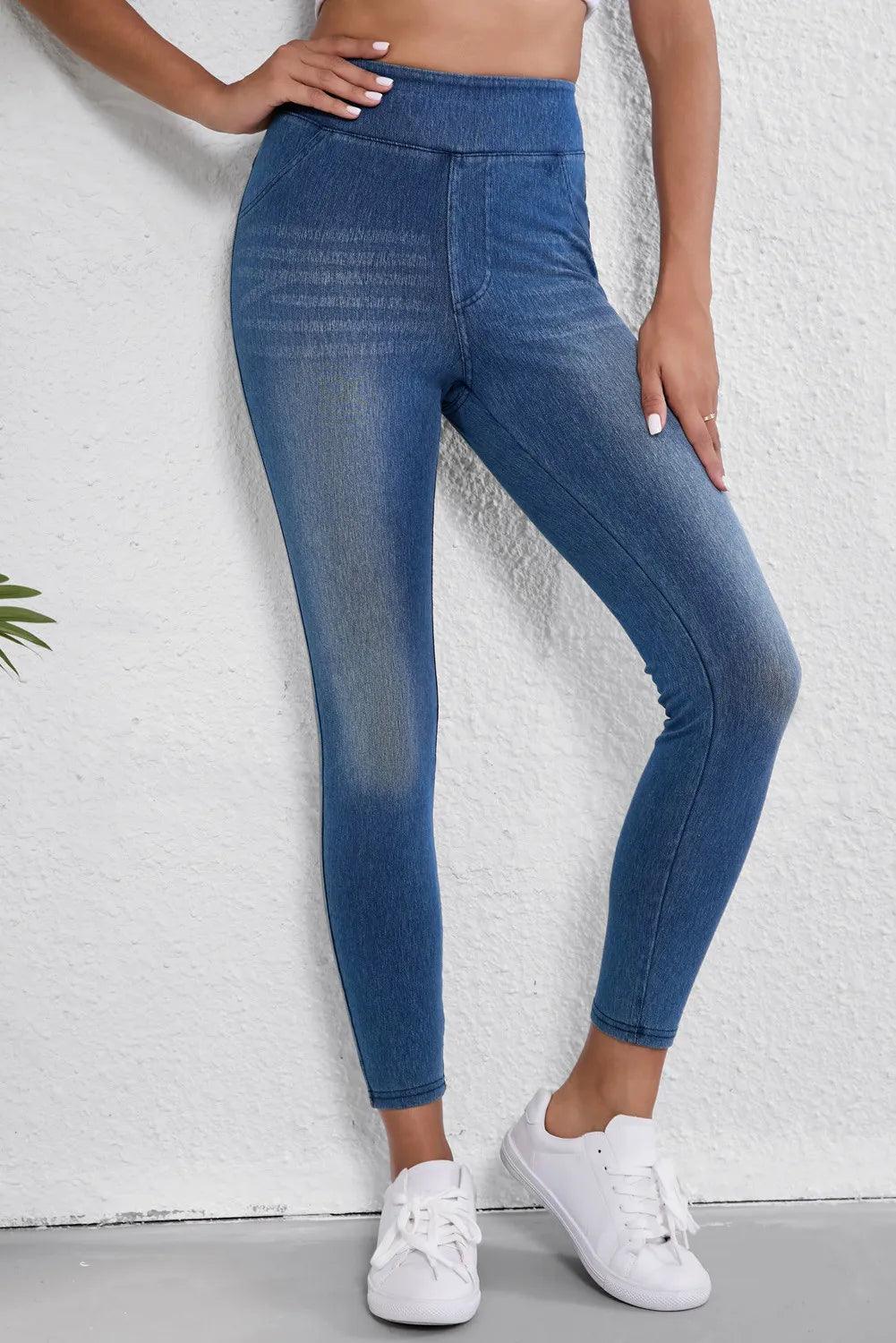 Skinny Jeans High Waist Slimming Blue Denim Pocketed Leggings 12cc6453-084e-4e10-8948-bf1f23595d07-Max Trendsi