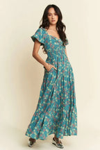 Davi & Dani Maxi Dress Lightweight Tiered with Sweetheart Neckline Teal Green 12d261b3f22d4cdeb8df98dd4af45516-Max-Origin Trendsi