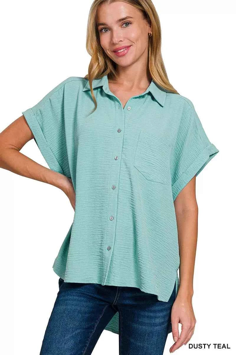 Zenana Woven Airflow Button Down Shirt