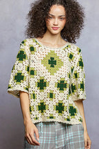 POL Womens Crochet Top Olive Multi Color Pattern Short Sleeve with Border Accents 12f258cb-1f17-4fd7-a8c0-fa220f7963a4-Max-Origin Trendsi