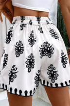 Women's White Tied Shorts Black Floral Printed High Waisted 12f3d3b9-74bf-4307-a157-3789711d7b37-Max-Origin Trendsi