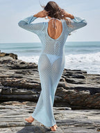 Swimwear Cover-Up Maxi Dress Knit Long Sleeve Backless Tied Light Blue 12f52438-ba58-466d-8389-18246939ae9a-Max-Origin Trendsi