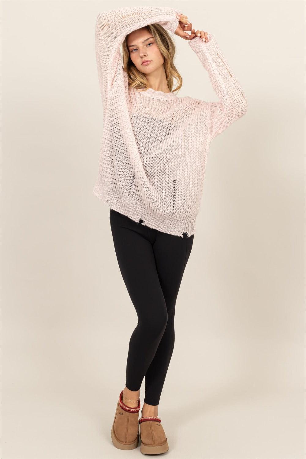 Knit Sweater Top US HYFVE Distressed Long Sleeve Knitwear 12f64eea-976c-48eb-8f30-ec4fe99293a3-Max Trendsi