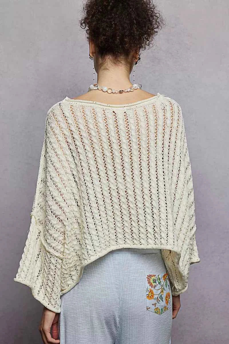 POL Cable-Knit Openwork Round Neck Cropped Sweater 12f8d5b8-48ca-4ea1-b35d-cbce3453a6d5-Max-Origin Trendsi