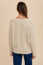 Women's Sweater Annie Wear HELLO Embroidered Raglan Sleeve Ribbed Oatmeal 12ffd5d6-4741-4a44-9be0-8eeb6278c7db-Max Trendsi
