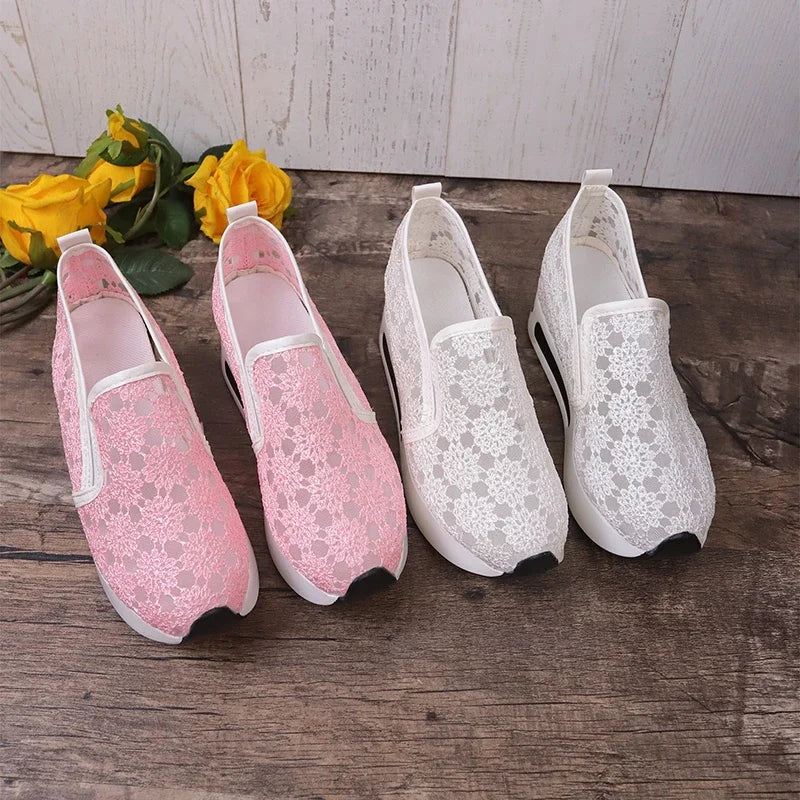 Floral Lace Breathable Slip-On Shoes Women Casual Lightweight Flats
