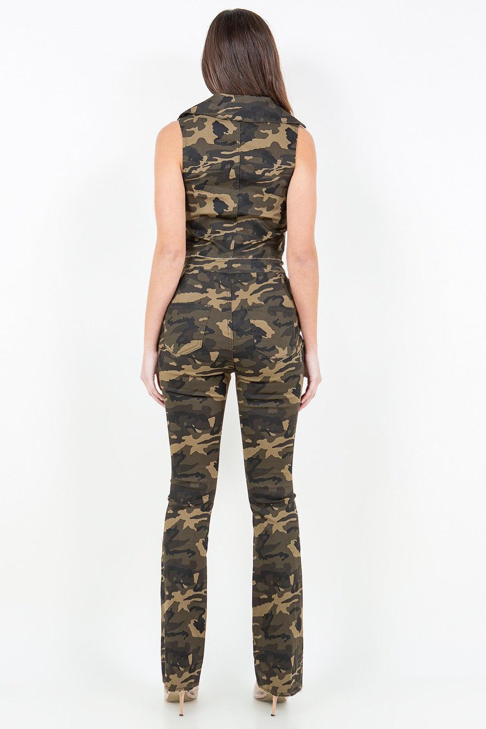 Camouflage American Bazi V-Cut Ruched Camo Flare Pants 13059d94-f830-4555-ae48-07bc9d846977-Max Trendsi