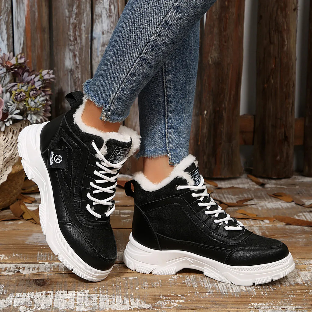 Women's Sneaker Boots High-Top Platform Chunky with Lace-Up Fluff Shoes 1305a29cdfe3401c9d8f39885ef98c93-Max-Origin Trendsi